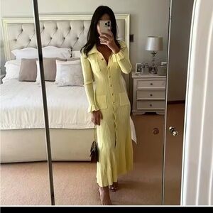 Sandro Yellow Ribbed Long Sleeve Sheath Dress